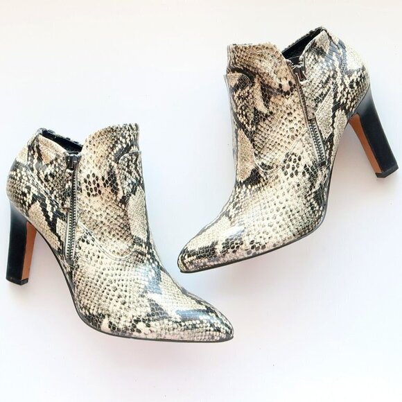 Franco Sarto Snakeskin Embossed Leather Heeled Ankle Boots Booties Size 8 - Picture 16 of 16